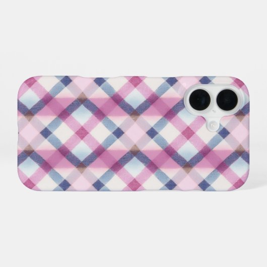 Coque iPhone 16 Pink and Blue Gingham Check Phone Case (Verso Horizontal)