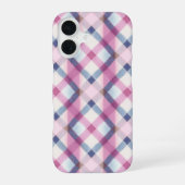 Coque iPhone 16 Pink and Blue Gingham Check Phone Case (Verso)