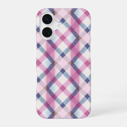 Coque iPhone 16 Pink and Blue Gingham Check Phone Case (Verso)