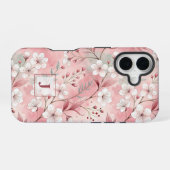 Coque iPhone 16 Pink cherry blossom monogram (Verso Horizontal)