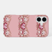 Coque iPhone 16 Pink Crystal Teddy Bears with Gem Heart (Verso Horizontal)