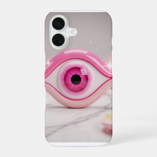Coque iPhone 16 Pink Evil Eye Amulet on Marble Surface (Verso)