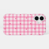Coque iPhone 16 Pink Gingham Heart Phone Case (Verso Horizontal)