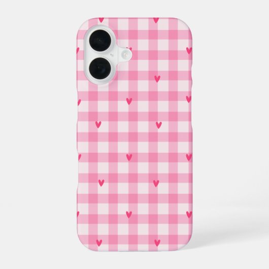 Coque iPhone 16 Pink Gingham Heart Phone Case (Verso)