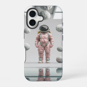 Coque iPhone 16 Pink Space Explorer - Astronaute en dessin animé