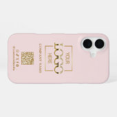 Coque iPhone 16 Pink Stylish Minimalist Business Logo & QR Code (Verso Horizontal)