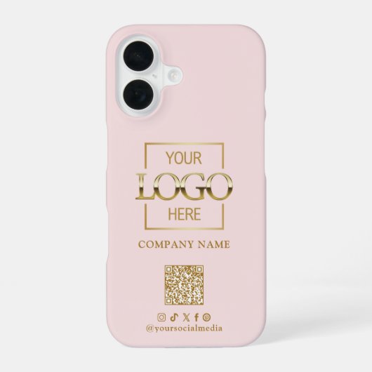 Coque iPhone 16 Pink Stylish Minimalist Business Logo & QR Code (Verso)