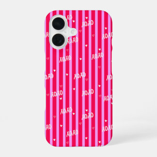 Coque iPhone 16 Pink XOXO Striped Phone Case