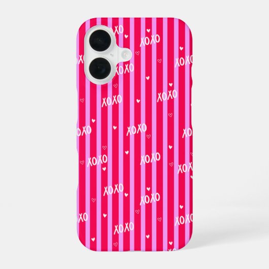 Coque iPhone 16 Pink XOXO Striped Phone Case (Verso)
