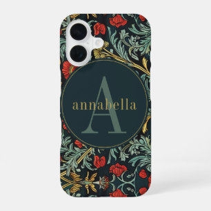 Coque iPhone 16 Pivoine Rouge Florale Vintage Monogramme William M
