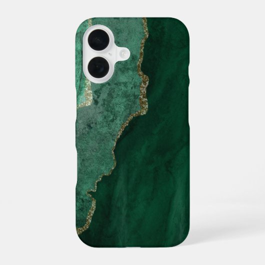 Coque iPhone 16 PixDezines AGATE AQUARELLE VERT FONCÉ (Verso)