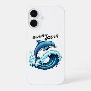 Coque iPhone 16 Pixel Art Dolphin Sauter sur la conception de vagu