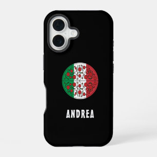 Coque iPhone 16 Pizza Pepperoni Drapeau Italien Nom Personnalisé A