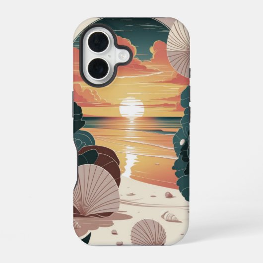 Coque iPhone 16 Plage Coucher de Soleil Coquillages (Verso)