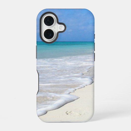 Coque iPhone 16 Plage de sable blanc aux vagues douces (Verso)