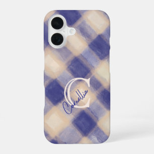 Coque iPhone 16 Plaid à carreaux monogramme bleu marine crème écri