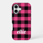 Coque iPhone 16 Plaid de buffle rose et noir personnalisé (Verso)