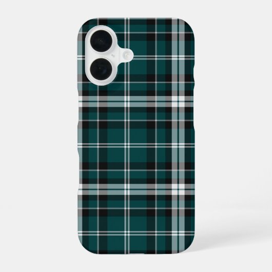 Coque iPhone 16 Plaid turquoise noir et blanc (Verso)