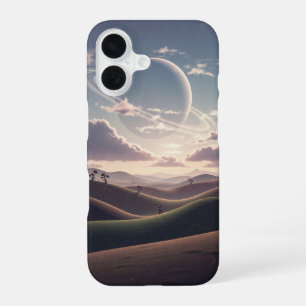 Coque iPhone 16 Planète Anneaux Vintage Au-Dessus des Collines