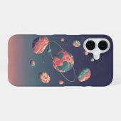 Coque iPhone 16 Planète Rétro et Roches Orbitales (Verso Horizontal)