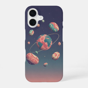 Coque iPhone 16 Planète Rétro et Roches Orbitales