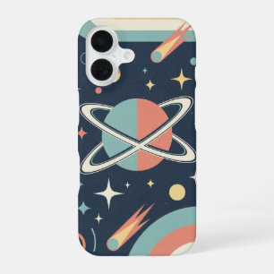 Coque iPhone 16 Planète rétro minimaliste avec anneaux