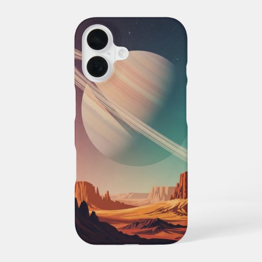 Coque iPhone 16 Planète Vintage Derrière les Falaises (Verso)