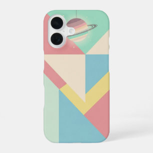 Coque iPhone 16 Planète Vintage sur Blocs Géométriques
