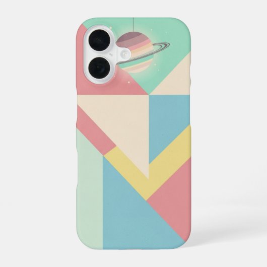 Coque iPhone 16 Planète Vintage sur Blocs Géométriques (Verso)