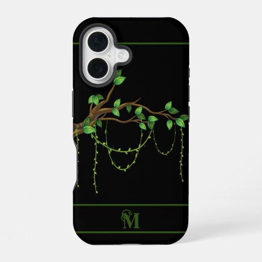 Coque iPhone 16 Plante vert simple, Monogramme initial (Verso)