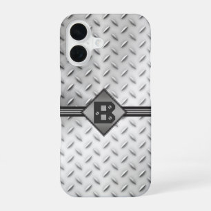 Coque iPhone 16 Plaque de métal diamanté Monogramme