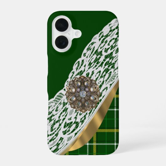 Coque iPhone 16 Plaque écossaise verte (Verso)