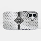 Coque iPhone 16 Plaque en acier à motif diamant avec monogramme (Verso Horizontal)