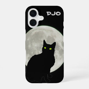 Coque iPhone 16 Pleine lune Chat noir levant