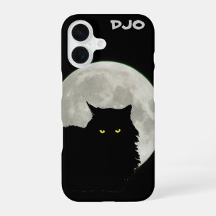 Coque iPhone 16 Pleine lune noir Chat Repose