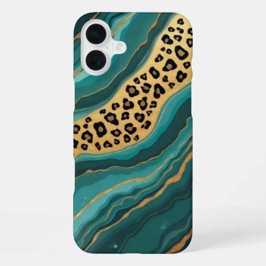 Coque iPhone 16 Plus Agate de léopard turquoise et d'or (Verso)