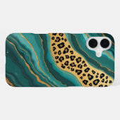 Coque iPhone 16 Plus Agate léopardée sarcelle et or (Verso Horizontal)