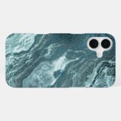 Coque iPhone 16 Plus Agate Turquoise cristallisée | Pierre marbrée noir (Verso Horizontal)