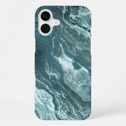 Coque iPhone 16 Plus Agate Turquoise cristallisée | Pierre marbrée noir (Verso)