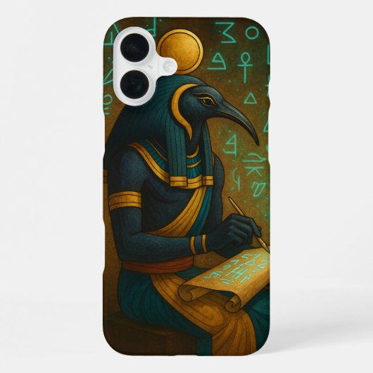 Coque iPhone 16 Plus Ancien Thot Sacré Script Or Turquoise (Verso)