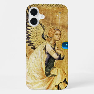Coque iPhone 16 Plus ANGE DE L'ANNONCIATION EN OR ET BLEU,Parchemin