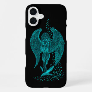 Coque iPhone 16 Plus Ange perdu dans l'Amour, Design noir et vert