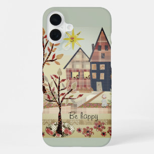 Coque iPhone 16 Plus Appliqué, maisons, village, patchwork, quilting, r