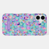 Coque iPhone 16 Plus Aqua Iridescent Imprimé Léopard Monogrammé (Verso Horizontal)