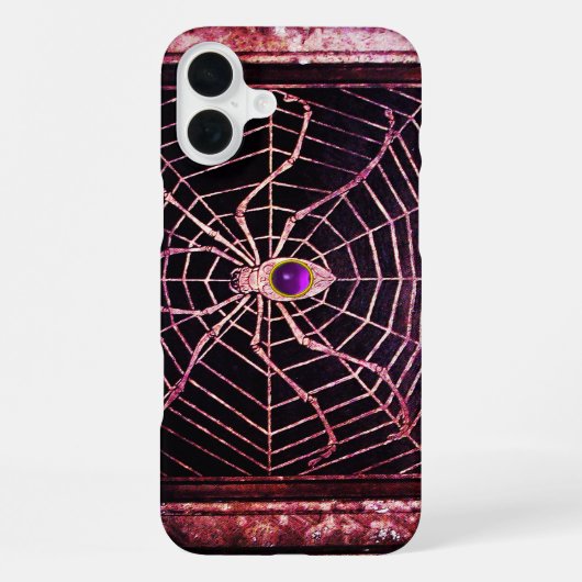 Coque iPhone 16 Plus ARAIGNÉE ET TOILE Violet Améthyste Noir (Verso)