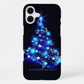 Coque iPhone 16 Plus arbre de Noël stylisé SlipperyJoe bleu brillant s (Verso)