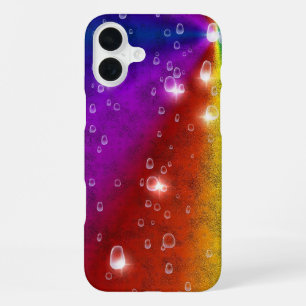 Coque iPhone 16 Plus Arc-en-ciel en cuir d'éléphant Optik , Gouttes de