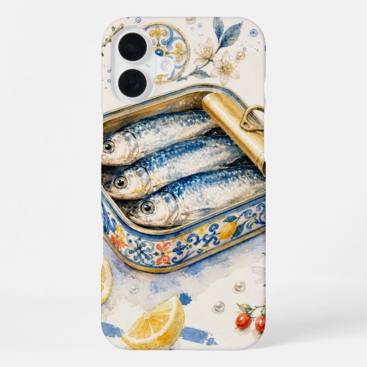Coque iPhone 16 Plus Art d'aquarelle de sardine sicilienne (Verso)