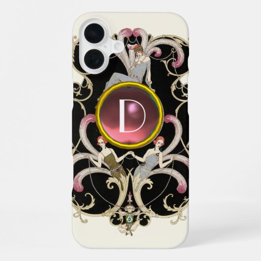 COQUE iPhone 16 PLUS ART DÉCO BEAUTÉ MODE MONOGRAMME EN PIERRE PRÉCIEUS (Verso)