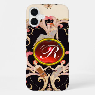 COQUE iPhone 16 PLUS ART DÉCO BEAUTÉ MODE MONOGRAMME EN RUBIS ROUGE